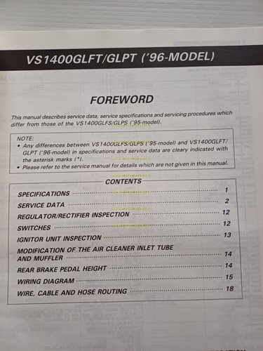 Suzuki VS 1400 mod. 1996 AGGIORNAMENTO manuale officina originale TESTO …