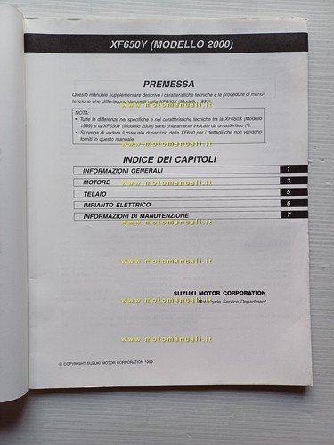 Suzuki XF 650 2000 AGGIORNAMENTO manuale officina ITALIANO originale