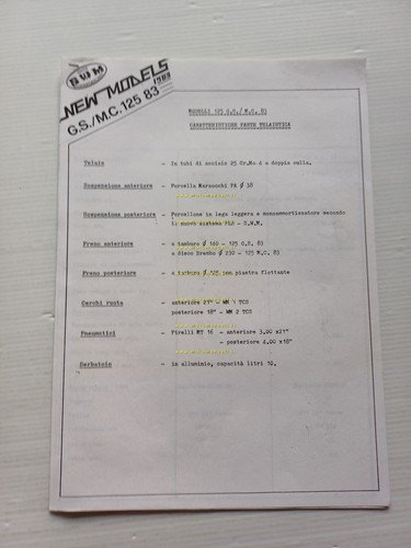 SWM 125 GS - MC 1983 scheda tecnica per la …