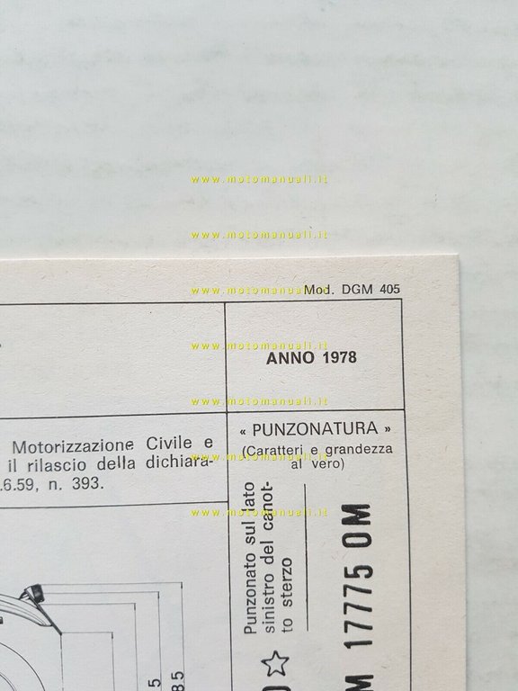 SWM 125 TL.M Trial 1978 scheda omologazione DGM originale Motorizzazione