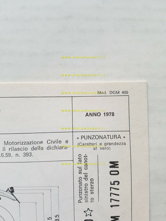 SWM 125 TL.M Trial 1978 scheda omologazione DGM originale Motorizzazione