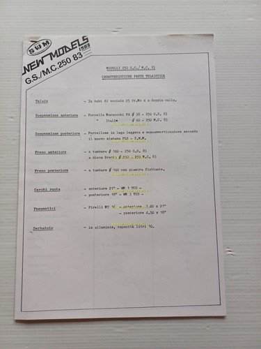 SWM 250 GS - MC 1983 scheda tecnica per la …