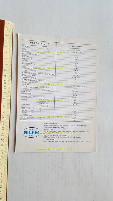 SWM 50 Cross 1976 depliant originale