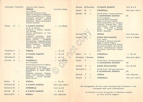 Teatro alla Scala Calendario Stagione Lirica 1955 - 1956 | Immagine Gallery 2