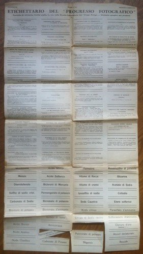 Tecnica fotografica vintage - Etichettario del Progresso Fotografico 1933