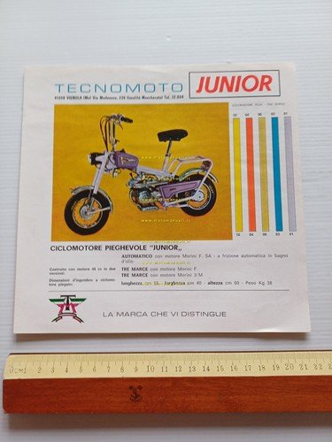 Tecnomoto 50 Junior anni '60 ciclomotore depliant originale ITALIANO