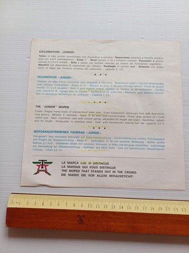 Tecnomoto 50 Junior anni '60 ciclomotore depliant originale ITALIANO