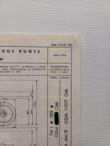 Tecnomoto 50 Personal 4 1974 scheda omologazione DGM Facsimile