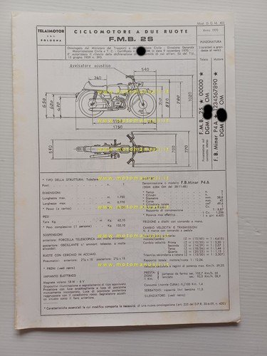Telaimotor FMB 50 2S 4 1974 scheda omologazione DGM Facsimile