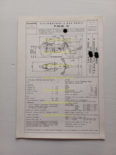 Telaimotor FMB 50 C 1971 scheda omologazione DGM Facsimile