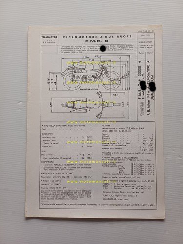 Telaimotor FMB 50 C 1971 scheda omologazione DGM Facsimile