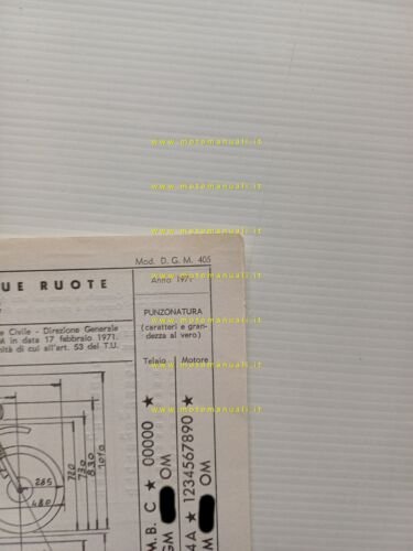Telaimotor FMB 50 C 1971 scheda omologazione DGM Facsimile