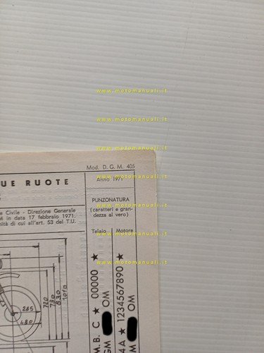 Telaimotor FMB 50 C 1971 scheda omologazione DGM Facsimile
