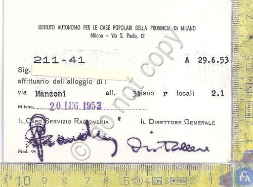 Tessera - Istituto Case Popolari - Milano - Via Manzoni … | Immagine principale