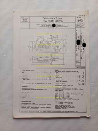 Testi 50 Champion P6 1973 scheda omologazione DGM Facsimile Motorizz. …