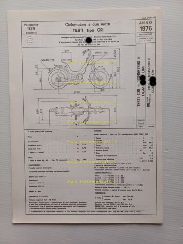 Testi 50 Cricket 1976 scheda omologazione DGM Facsimile Motorizzazione originale
