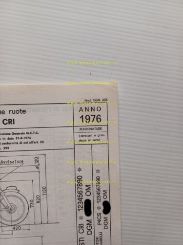 Testi 50 Cricket 1976 scheda omologazione DGM Facsimile Motorizzazione originale