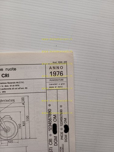 Testi 50 Cricket 1976 scheda omologazione DGM Facsimile Motorizzazione originale