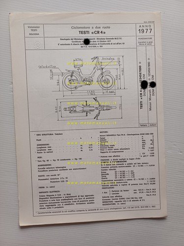Testi 50 Cricket 1977 scheda omologazione DGM Facsimile Motorizzazione originale