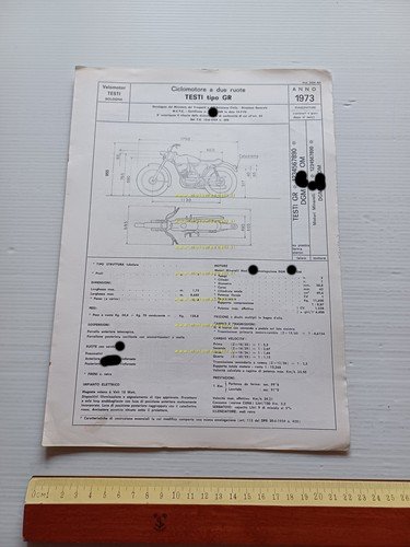 Testi 50 Grand Prix 1973 Facsimile scheda omologazione DGM originale