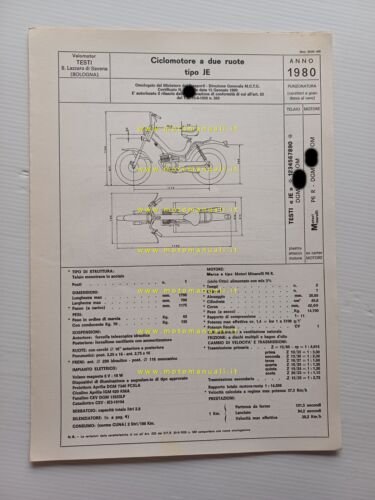 Testi 50 Jeans 1980 scheda omologazione DGM Facsimile Motorizzazione originale