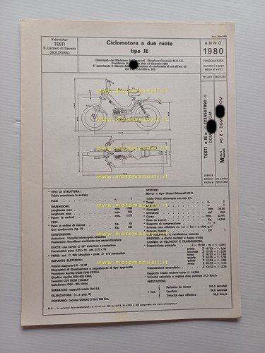 Testi 50 Jeans 1980 scheda omologazione DGM Facsimile Motorizzazione originale