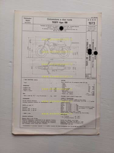 Testi 50 Royal Rally 1973 scheda omologazione DGM Facsimile Motorizzazione