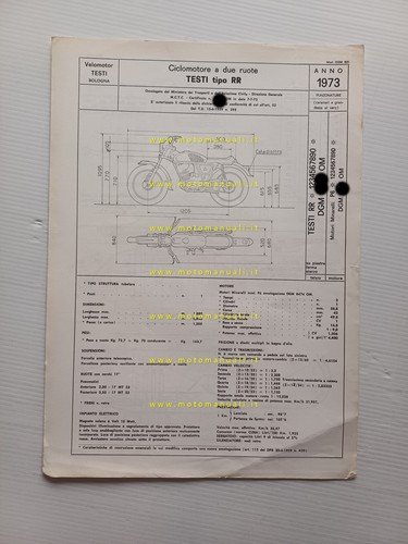 Testi 50 Royal Rally 1973 scheda omologazione DGM Facsimile Motorizzazione