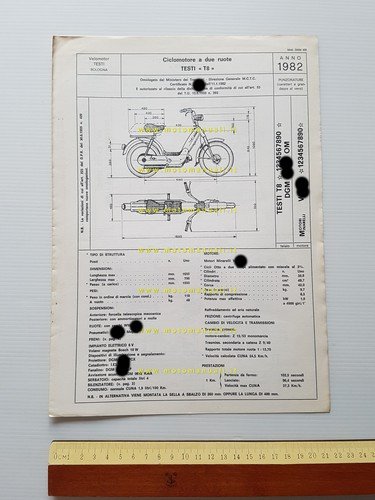 Testi Io 50 1982 scheda omologazione DGM Facsimile originale