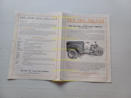 The New Era Tri-Car 1911 motocarro depliant USA originale