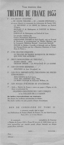 Theatre de France 1953 - Le memorial - Bulletin de …
