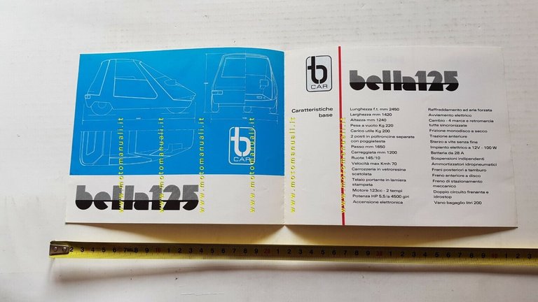 Tibicar Bella 125 1978 depliant microauto microcar originale brochure