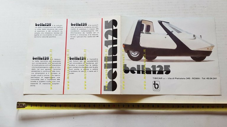 Tibicar Bella 125 1978 depliant microauto microcar originale brochure
