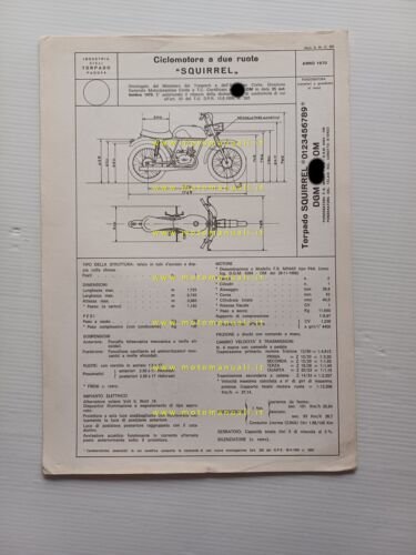 Torpado 50 Squirrel 1970 scheda omologazione DGM Facsimile Motorizz. originale