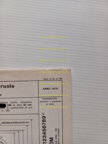 Torpado 50 Squirrel 1970 scheda omologazione DGM Facsimile Motorizz. originale