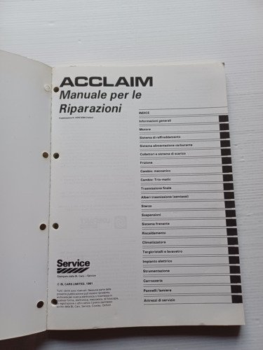 Triumph Acclaim 1981 manuale officina italiano originale