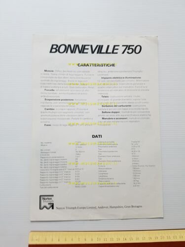 Triumph Bonneville 750 T 140 V 1973 depliant originale italiano