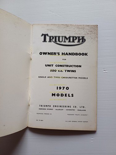 Triumph modelli 500 bicilindrici 1970 manuale uso manutenzione originale inglese
