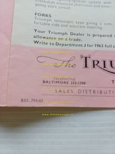 Triumph produzione modelli 1962 depliant inglese originale