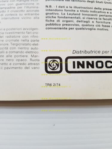 Triumph TR6 PI 1974 depliant pubblicitario originale italiano