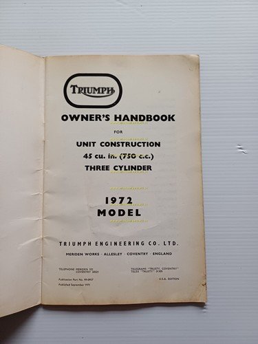 Triumph Trident 750 1972 T150 -T150 V manuale uso manutenzione …
