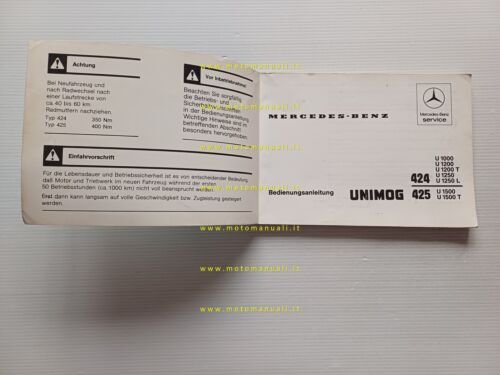 Unimog Mercedes U 1000-1200-1250-1500 1986 manuale uso originale TEDESCO