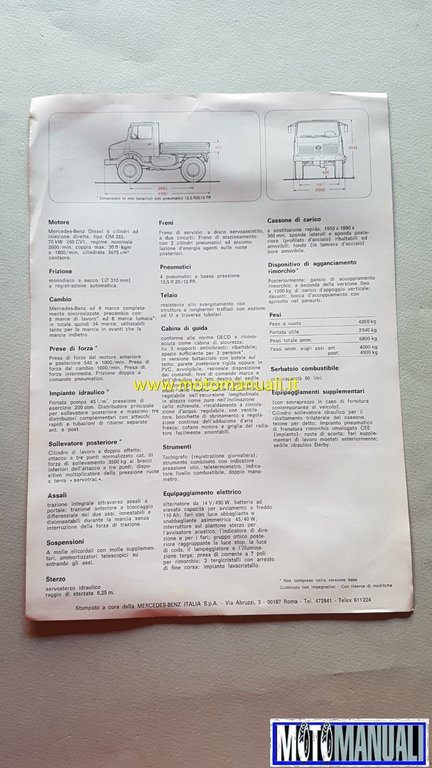 UNIMOG U 1000 1975 depliant autocarro originale brochure