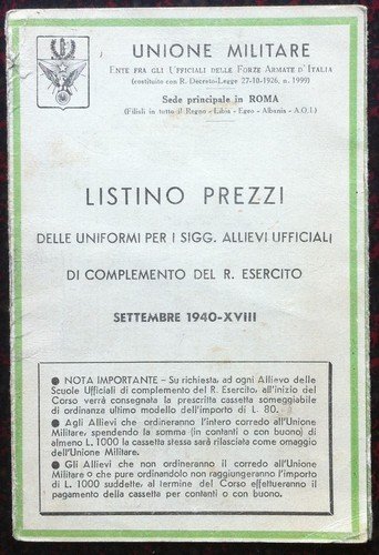 Unione Militare - Listino prezzi uniformi accessori allievi ufficiali - … | Immagine principale