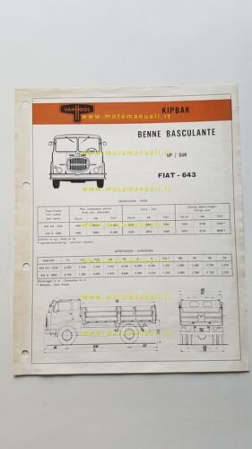 Van Hool benna basculante autocarro Fiat 643 1965 depliant originale