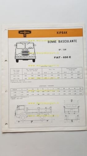 Van Hool benna basculante autocarro Fiat 650 E 1965 depliant …