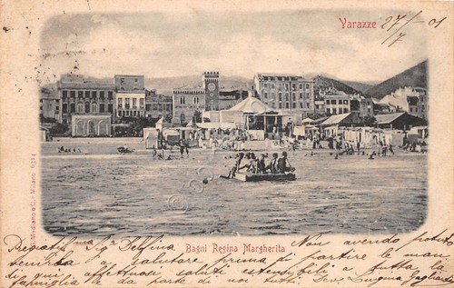 Varazze Bagni Regina Margherita animata vista dal mare 1901