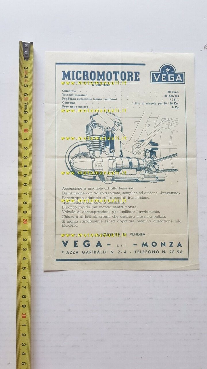 Vega 38 Micromotore anni 50 depliant italiano originale brochure volantino …