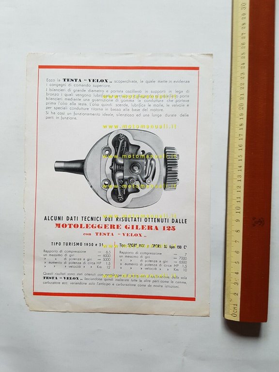 VELOX teste Turismo-Sport per Gilera 125 - 150 1951 depliant …