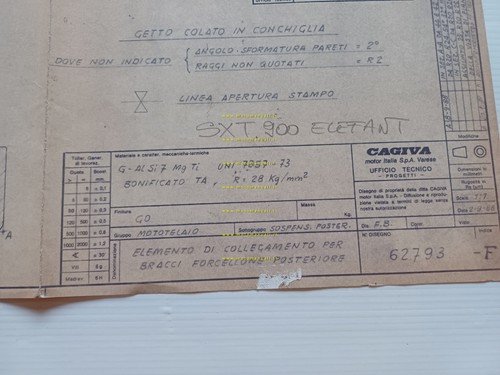 Verlicchi disegno quotato originale particolare forcellone Elefant 900 1989